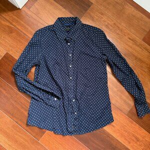Talbots Womens Navy and White Polka Dot Wrinkle Free Size 10